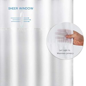 ARICHOMY Shower Curtain Set Waffle Weave Curtain Fabric Shower Curtain Set 250GSM with 12 pcs Hooks Removeable Liner, Machine Washable 72 * 72 inch, White