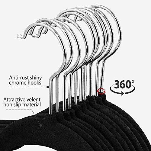 Yaheetech Non-Slip Velvet Hangers - Standard Hangers - Ultra Thin Space Saving Clothes Hangers 360° Swivel Hook for Coats, Jackets, Pants, and Dress Clothes, Black (200-pack)