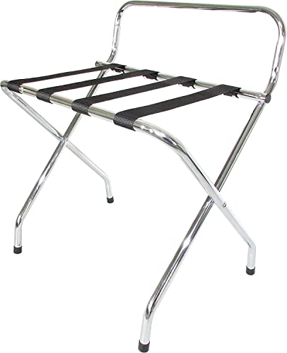 USTECH Single Tier X-Shape Folding Luggage Rack with High Back | Durable Metal Stand & Heavy-Duty Nylon Straps for Guest Room Storage & Suitcase Holder | Perfect for Bedroom & Closet