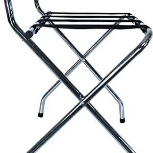 USTECH Single Tier X-Shape Folding Luggage Rack with High Back | Durable Metal Stand & Heavy-Duty Nylon Straps for Guest Room Storage & Suitcase Holder | Perfect for Bedroom & Closet