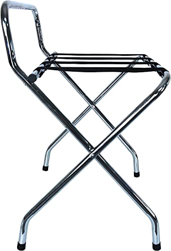 USTECH Single Tier X-Shape Folding Luggage Rack with High Back | Durable Metal Stand & Heavy-Duty Nylon Straps for Guest Room Storage & Suitcase Holder | Perfect for Bedroom & Closet