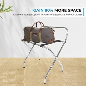 USTECH Single Tier X-Shape Folding Luggage Rack with High Back | Durable Metal Stand & Heavy-Duty Nylon Straps for Guest Room Storage & Suitcase Holder | Perfect for Bedroom & Closet