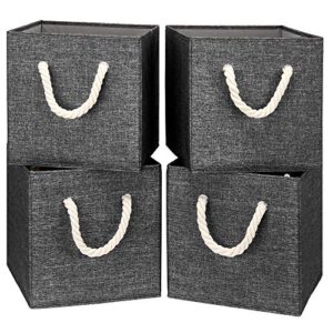 foldable fabric storage cube bins grey cloth cube storage organizer bin with cotton rops 10.5x10.5x11 inch collapsible clothes storage cubes baskets drawers organizer cubicle storage boxes for organizing closet shelves ,q-st-59-4