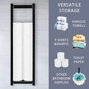 YEMUNY Towel Rack Wall Mounted, Bathroom Towel Holder with Mesh Shelf and 4 Hooks, Metal Towel Storage Organizer Wall can Holds up to 7 Large Size (54 x27 Inch) Rolled Towels, Black