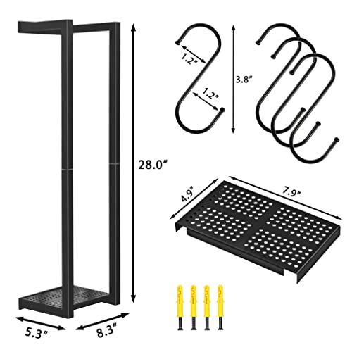 YEMUNY Towel Rack Wall Mounted, Bathroom Towel Holder with Mesh Shelf and 4 Hooks, Metal Towel Storage Organizer Wall can Holds up to 7 Large Size (54 x27 Inch) Rolled Towels, Black