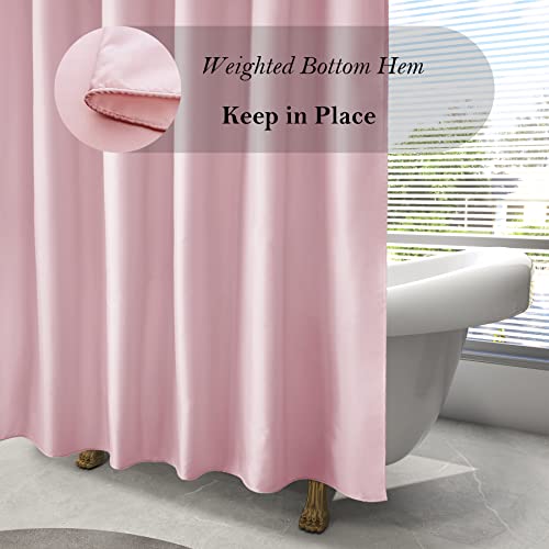 AooHome Extra Long 72x78 inch Shower Liner, Fabric Solid Color Shower Curtain Liner with Hooks, Weighted Hem, Waterproof, Pink