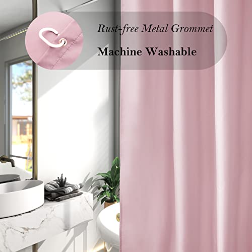 AooHome Extra Long 72x78 inch Shower Liner, Fabric Solid Color Shower Curtain Liner with Hooks, Weighted Hem, Waterproof, Pink