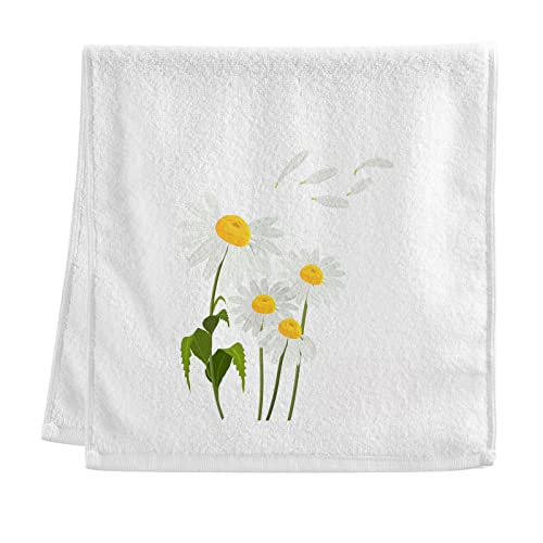 Dallonan Soft Cotton Face Wash Towels Yellow and White Daisy Cartoon Gym Hand Towels for Working Out Bathroom Decorative Set of 2 for Guest Bathroom 16x30 Inches