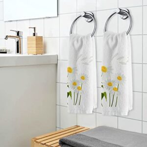 Dallonan Soft Cotton Face Wash Towels Yellow and White Daisy Cartoon Gym Hand Towels for Working Out Bathroom Decorative Set of 2 for Guest Bathroom 16x30 Inches