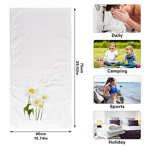 Dallonan Soft Cotton Face Wash Towels Yellow and White Daisy Cartoon Gym Hand Towels for Working Out Bathroom Decorative Set of 2 for Guest Bathroom 16x30 Inches