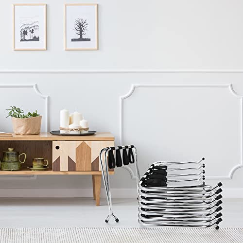 Therwen 8 Pieces Luggage Racks Bulk Folding Luggage Racks for Guest Room Metal Suitcase Stand with Straps Holds up to 110 lbs Silver Steel Luggage Holder for Hotel Bedroom, 25.2 x 16.5 x 20.1 Inch