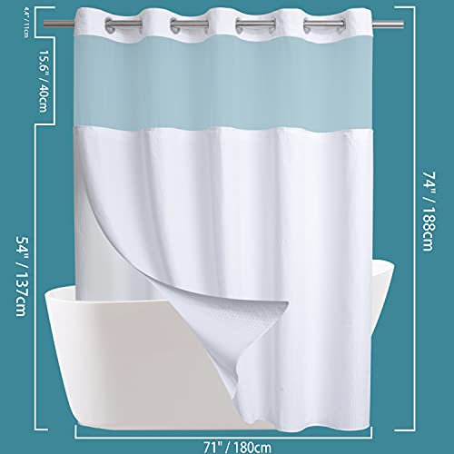 Hotel Grade Fabric Shower Curtain Set with Snap in Liner for Bathroom with See Through Top Window, Waffle Weave Shower Curtain, White, Machine Washable (Waffle-White,71W x 74H)