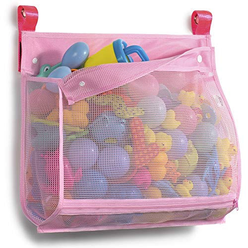 Tenrai Mesh Bath Toy Organizer, （ 1 Large, Pink） Bathtub Storage Bag, Multi-Purpose Baby Toys Net, Toddler Shower Caddy for Bathroom, Quick Drying Kids Toy Holder, ZY