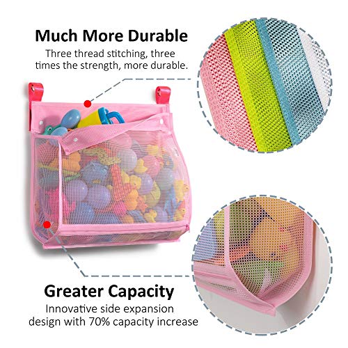 Tenrai Mesh Bath Toy Organizer, （ 1 Large, Pink） Bathtub Storage Bag, Multi-Purpose Baby Toys Net, Toddler Shower Caddy for Bathroom, Quick Drying Kids Toy Holder, ZY