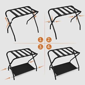 VETIN Luggage Rack, Luggage Racks for Guest Room, Folding Suitcase Stand with Storage Shelf for Bedroom, Black