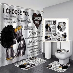 mrlyouth cute black girl shower curtain sets with non-slip rugs ,toilet lid cove and bath mat,waterproof polyester fabric afro women bathroom set african girl shower curtains for bathroom
