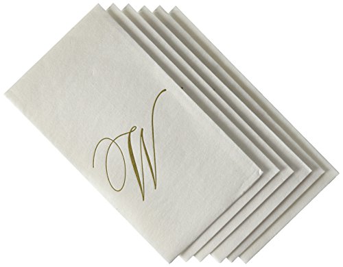 Caspari White Pearl Paper Linen Guest Towels, Monogram Initial W, Pack of 24