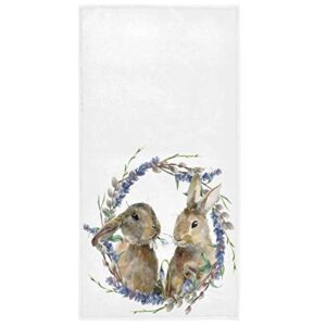 wamika spring easter bunny hand towels lavender floral wreath rabbits face towel soft thin guest towel portable kitchen tea towels dish washcloths bath decorations housewarming gifts 16 x 30 in