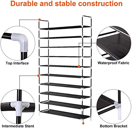 SOONEEDEAR 10 Tier Shoe Rack 50 Pair, Large Shoe Storage Organizer, Zapateras Organizer 50 Pares, Free Standing Shoe Racks for Closet, Show Rack, Space Saving Shoe Rack, Tall Shoe Shelves Black