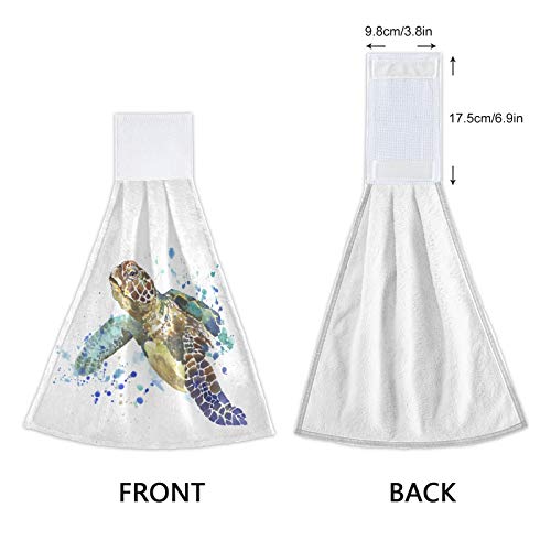Watercolor Sea Turtle Hand Tower 2 pcs Home Decorative Dish Towel Summer Ocean Animal Hanging Tie Towels for Bathroom Fingertips Towels Kitchen Super Absorbent Washcloth