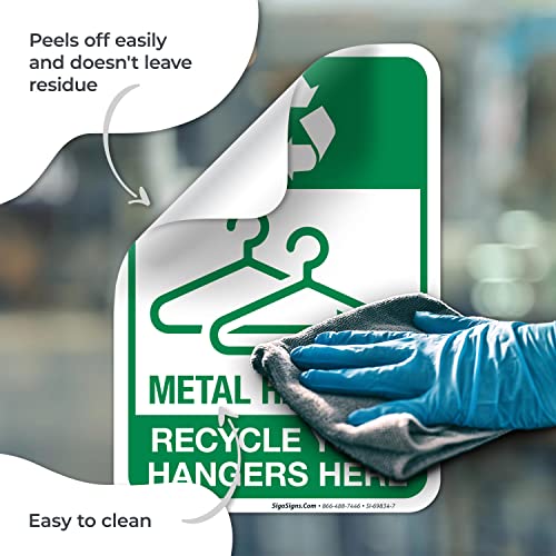 Metal Hangers Recycle Your Hangers Here Sign, 10x7 Inches, 4 Mil Vinyl Decal Stickers Weather Resistant, Made in USA by Sigo Signs