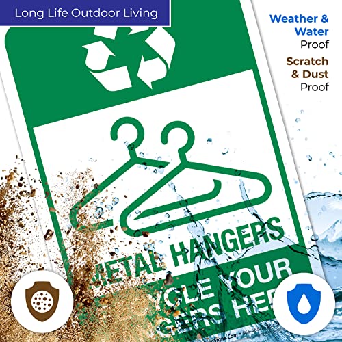 Metal Hangers Recycle Your Hangers Here Sign, 10x7 Inches, 4 Mil Vinyl Decal Stickers Weather Resistant, Made in USA by Sigo Signs