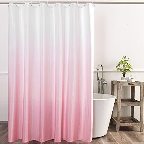 YI & ZE Ombre Pink Shower Curtain Sets for Bathroom Accessories Fabric Polyester Waterproof Modern Shower Curtain Liner with 12 Hooks W72xL72