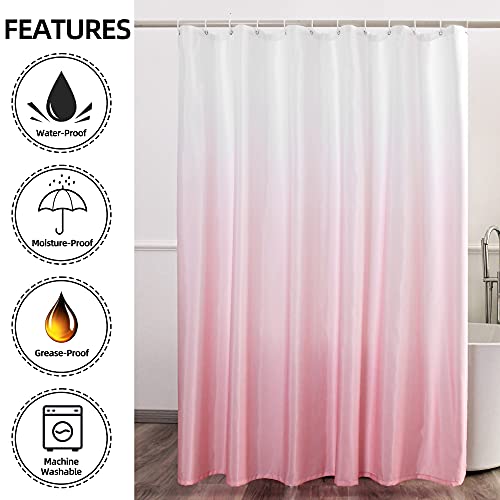 YI & ZE Ombre Pink Shower Curtain Sets for Bathroom Accessories Fabric Polyester Waterproof Modern Shower Curtain Liner with 12 Hooks W72xL72