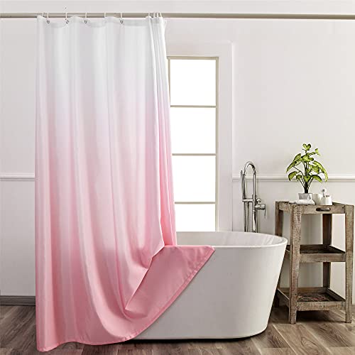 YI & ZE Ombre Pink Shower Curtain Sets for Bathroom Accessories Fabric Polyester Waterproof Modern Shower Curtain Liner with 12 Hooks W72xL72