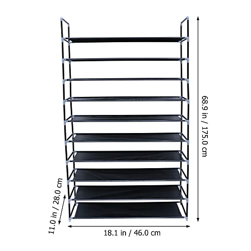 Shoe Rack Organizer Storage Shoes Shelves Black 10 Tier 50 Pairs Standing