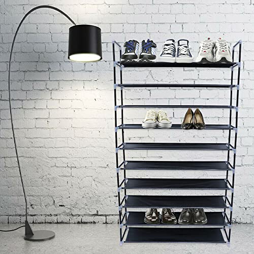 Shoe Rack Organizer Storage Shoes Shelves Black 10 Tier 50 Pairs Standing