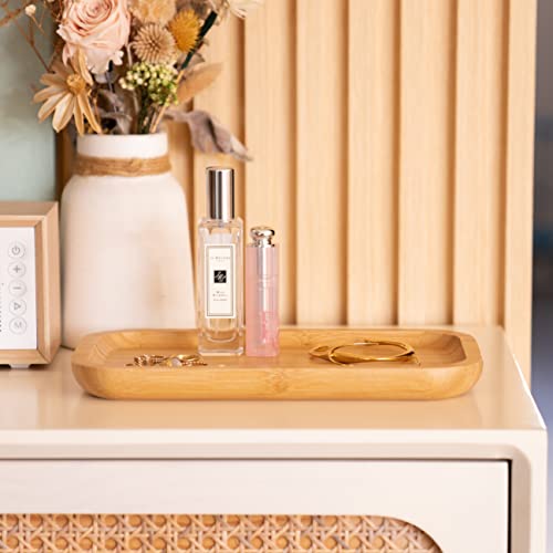 Bamboo Vanity Tray, Bathroom Counter Tray, Toilet Tank Top Tray for Organizing and Decor Display, 9.8 x 5.5 x 0.8 inch