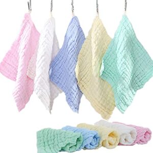 FOMAISELF 10Pcs 100% Cotton Hand Towel with Hanging Loop - 6 Layers Cotton Kids Towels, Ultra Absorbent Bathroom Hand Towel and Face Towel for Kids and Adult