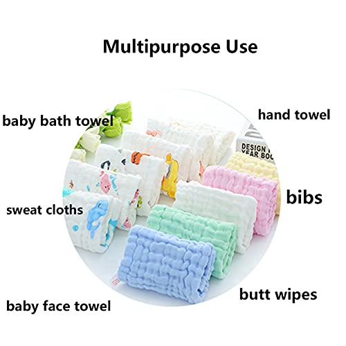 FOMAISELF 10Pcs 100% Cotton Hand Towel with Hanging Loop - 6 Layers Cotton Kids Towels, Ultra Absorbent Bathroom Hand Towel and Face Towel for Kids and Adult