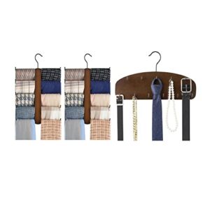 mkono 2 pack scarf hanger wooden scarf organizer for closet space saving and belt hanger for closet wooden belt ties rack with 11 hooks