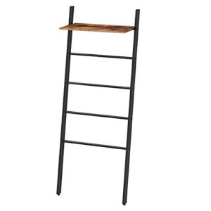 hoobro towel rack, 5-tier blanket ladder, wall leaning ladder shelf, blanket rack with shelf, 25.2" wide decorative ladder for bathroom, rustic brown bf73cj01g1