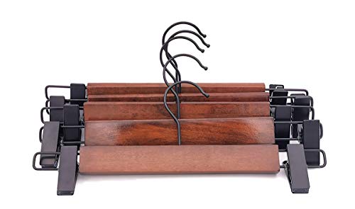 Esbuy Wooden Pants Hangers Finish with Metal Clips Natural Wood Hanger for Skirts Slacks,One Pack of 5 (Walnut)