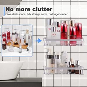 Shower Basket With 4 Hooks Strong Self-Adhesive Shower Shelf For Shampoo And Conditioner Bathroom Storage or Dormitory Kitchen SUS304 Stainless Steel Rust Proof, 3 Pack No Drilling Rust Proof - Silver