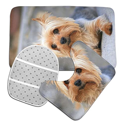 NIOCEZT Bathroom Rugs Sets 3 Piece, Contour Toilet Mat, 19.7 x 31.5 and 13.8 x 17.7 Bath Mat, Non-Slip Washable Bathroom Rugs and Mats Sets, Cutest Yorkies