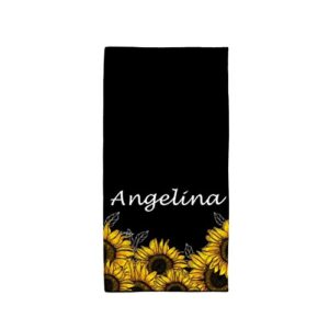 Custom Name Vintage Sunflowers Hand Towel Soft Absorbent Bath Towel Personalized Cute Love Fingertip Towel Quick Dry Kitchen Dish Towels for Bathroom Gym Spa Hotel Bar 30 x 15 Inch