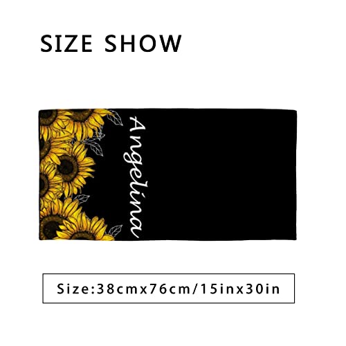 Custom Name Vintage Sunflowers Hand Towel Soft Absorbent Bath Towel Personalized Cute Love Fingertip Towel Quick Dry Kitchen Dish Towels for Bathroom Gym Spa Hotel Bar 30 x 15 Inch