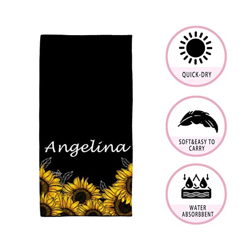 Custom Name Vintage Sunflowers Hand Towel Soft Absorbent Bath Towel Personalized Cute Love Fingertip Towel Quick Dry Kitchen Dish Towels for Bathroom Gym Spa Hotel Bar 30 x 15 Inch