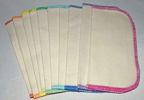 2 Ply Organic Flannel Washable Baby Wipes 8 x 8 Inches Set of 10 Rainbow Assortment