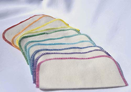 2 Ply Organic Flannel Washable Baby Wipes 8 x 8 Inches Set of 10 Rainbow Assortment