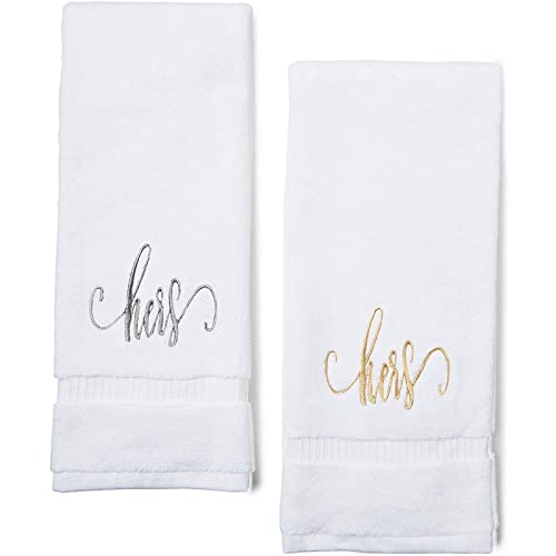 Juvale Hers and Hers Monogrammed Hand Towels Wedding Gift for Lesbian Couple Women (16 x 30 in, Set of 2)