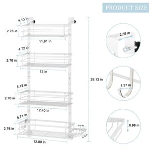 Hanging Shower Caddy, Adjustable 4 Tier Over The Door Shower Caddy, Rustproof Stainless Shower Organizer Hanging Shower Shelf with Soap Holder Basket and Hooks for Bathroom, White