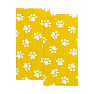 soft hand fingertip towels 2 pcs face bath towels yellow paw print absorbent washcloths for bathroom hotel kitchen 30x15in