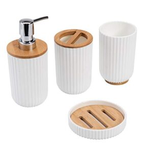 kralix four piece bathroom vanity accessory set - includes toothbrush holder, lotion dispenser, soap dish and tumbler (white)