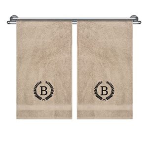 monogrammed hand towels for bathroom, decorative embroidered, personalized gift sets, soft & absorbent, 100% turkish cotton customized 2 piece hand towel set for face, dorm, gym & spa, beige