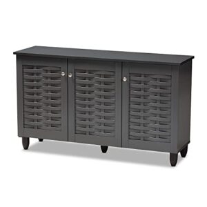 baxton studio winda 3-door shoe storage cabinet, dark gray (152-9167-hit)